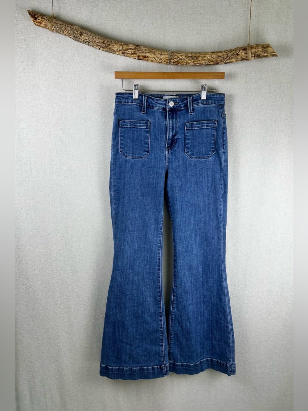 Risen - High Rise Flare Jeans Patch Pocket Boho Festival Denim Size 9/29